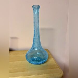 Vintage Blue Crackle Glass Vase